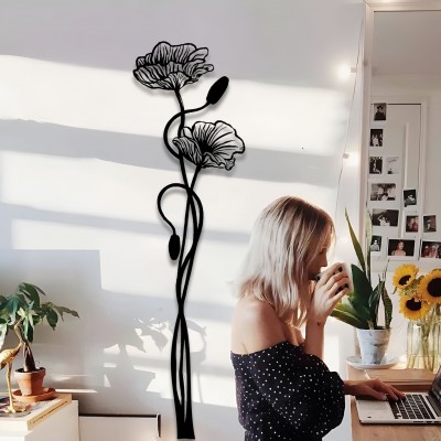 Gelincik Bahar Çiçeği Metal Tablo, Minimalist Metal Tasarımı , Çiçekli Metal Tablo, Modern Ev Dekoru, Dikey Metal Duvar Panosu, Zarif Duvar Aksesuarı, Ev Hediyesi